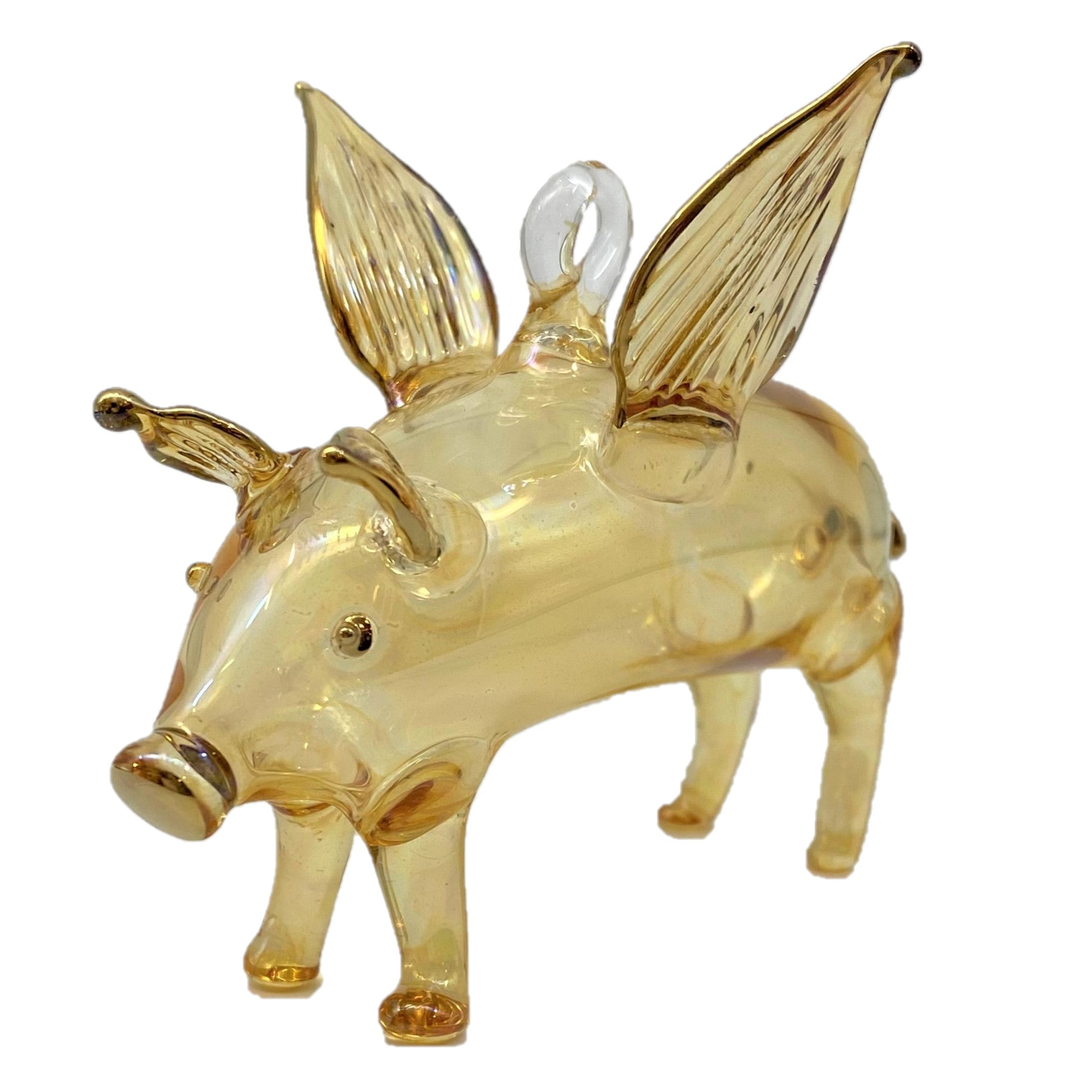 ガラスオーナメント フライングピッグ 新品未使用‼️ グラスオーナメント】フライングピッグ アンバー/Flying Pig Amber