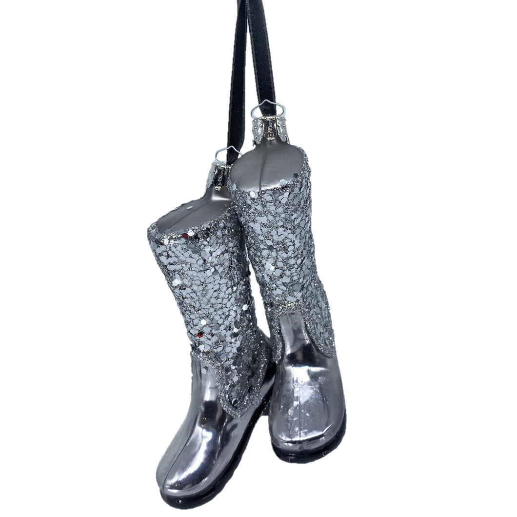 【グラスオーナメント】ラグジュアリーブーツ・シルバー/Luxury boots silver