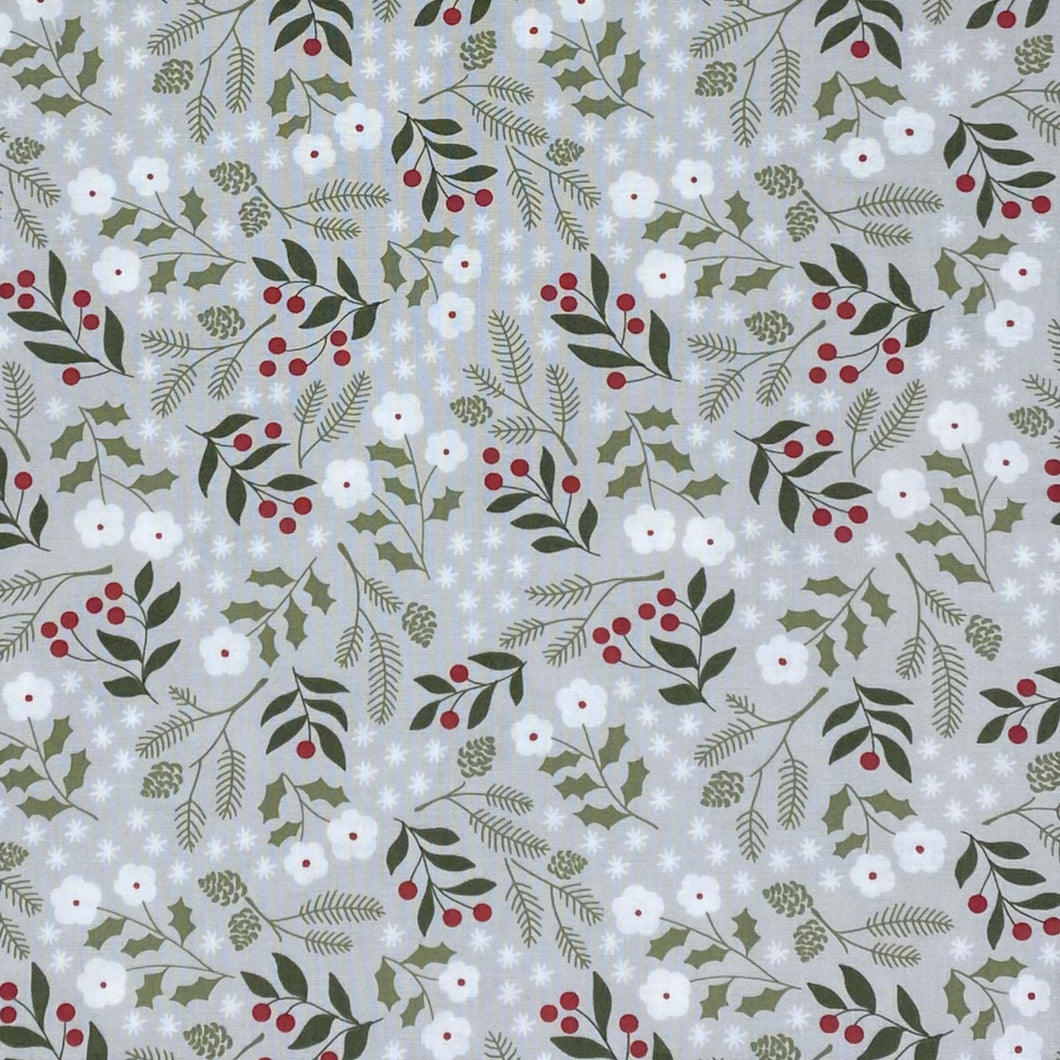 【生地】 moda fabrics/Christmas Eve ( WINTER BOTANICAL/SILVER)