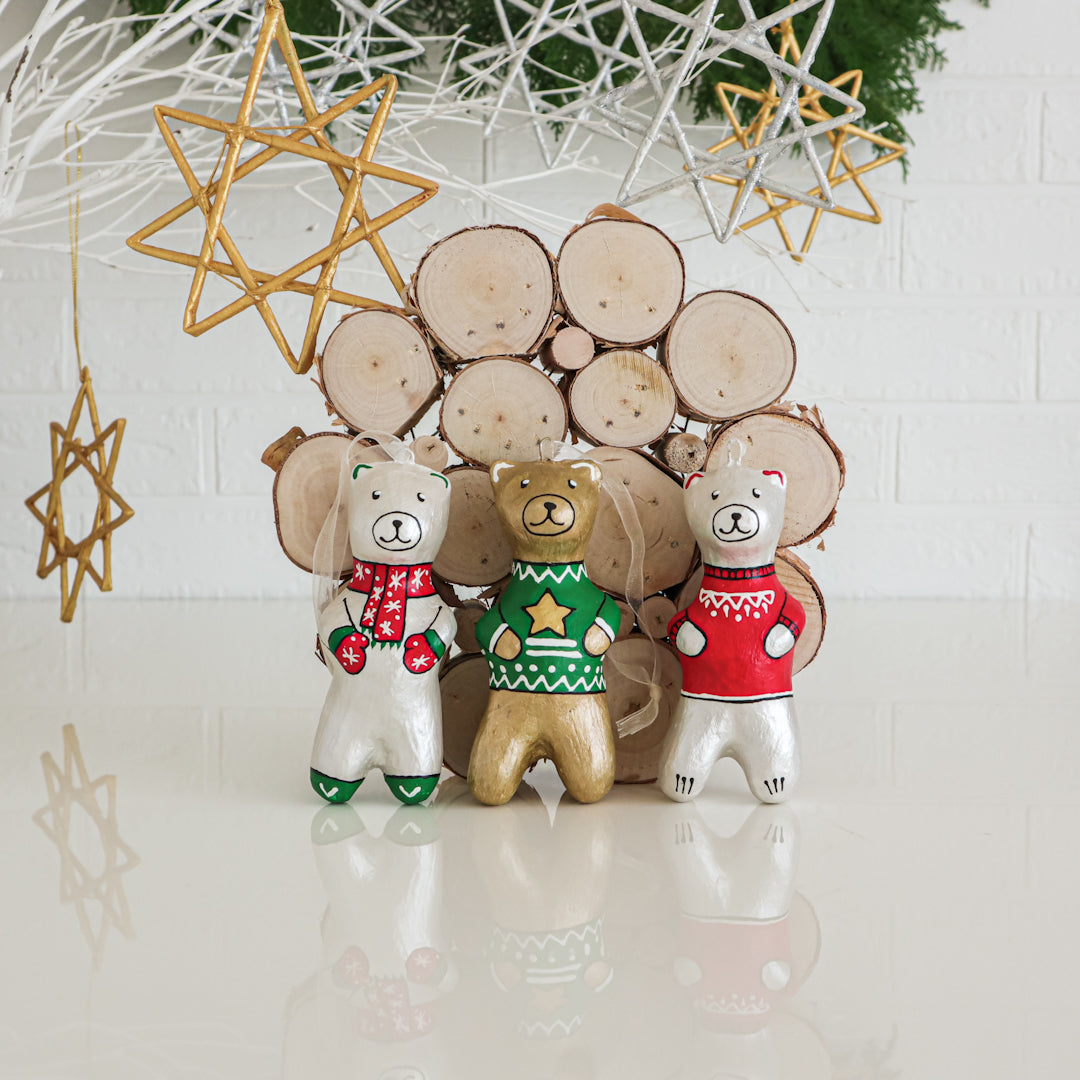 オーナメント】ポーラーベア レッドクリスマス 天然素材 オーナメント