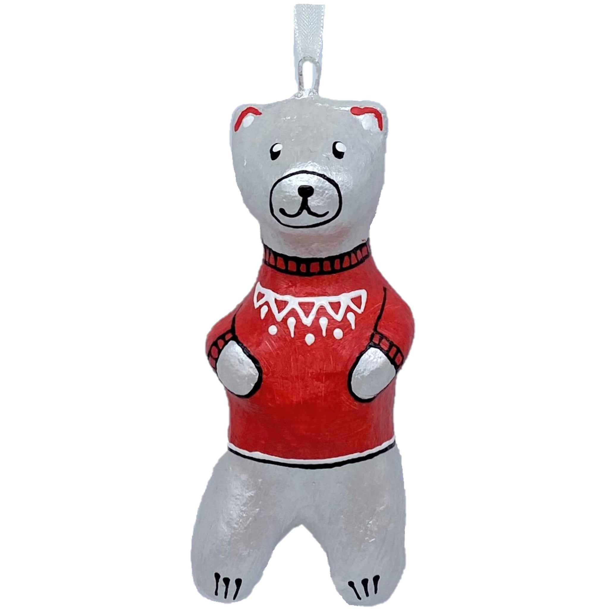 オーナメント】ポーラーベア レッドクリスマス 天然素材 オーナメント