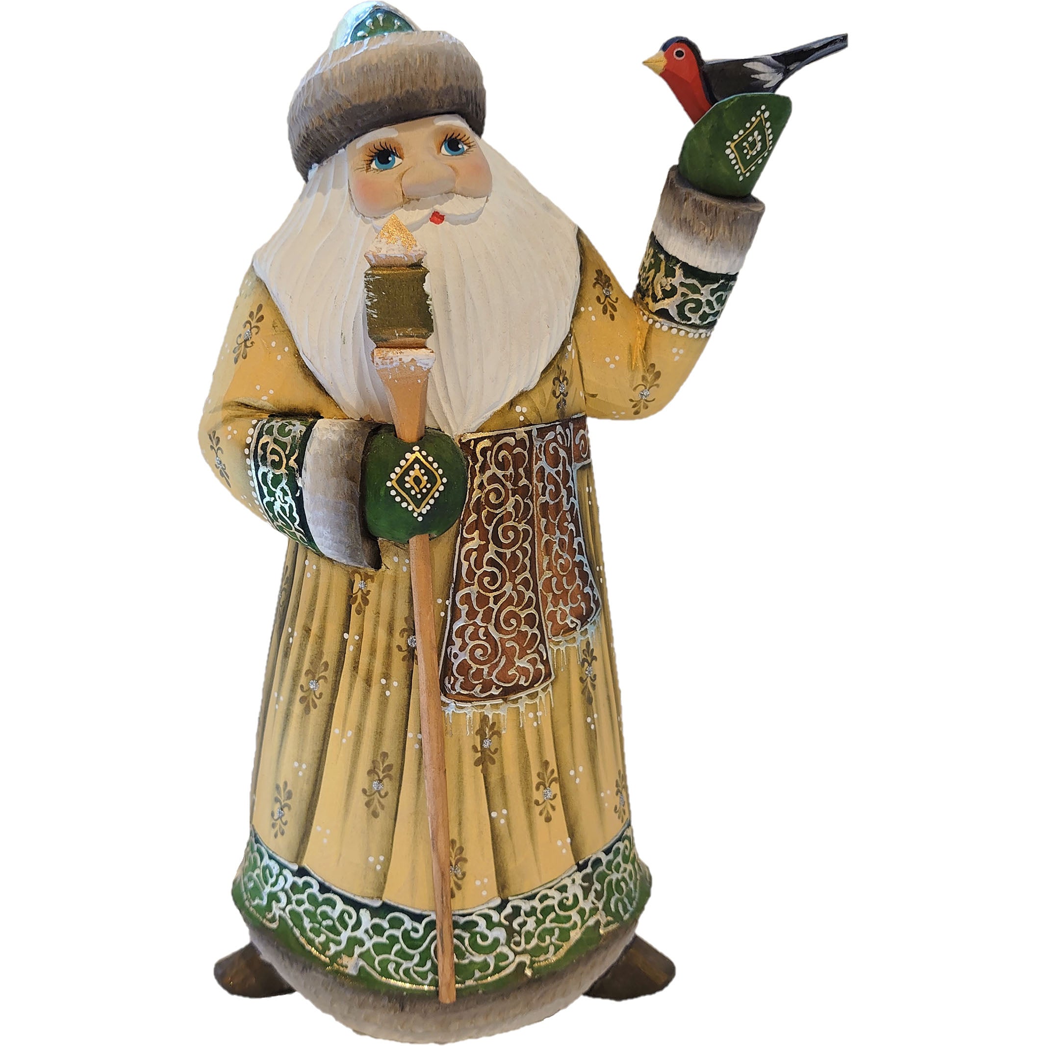 木製ロシアペインティングサンタ/ジェド・マロース】ゴールドサンタ